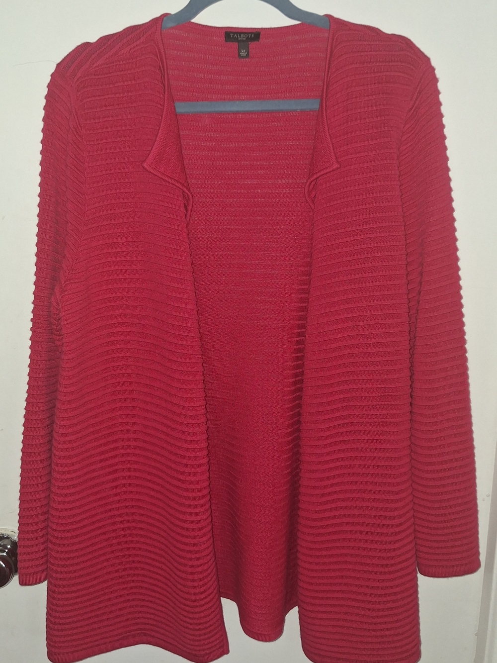 Talbots Raspberry Ribbed Open-Front Sweater